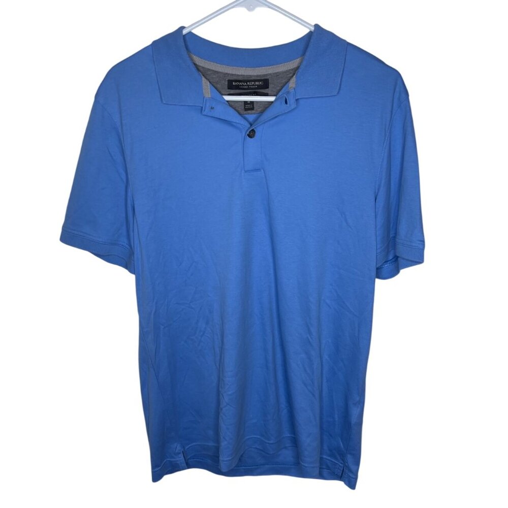 Banana Republic Luxury Touch Standard Fit Polo Shirt M Blue Cotton Blend